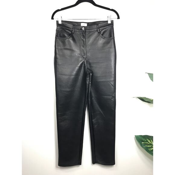 Aritzia Pants - Wilfred Womens 4 Melina Black Vegan Faux Leather Pants Straight Leg Smooth Sleek
